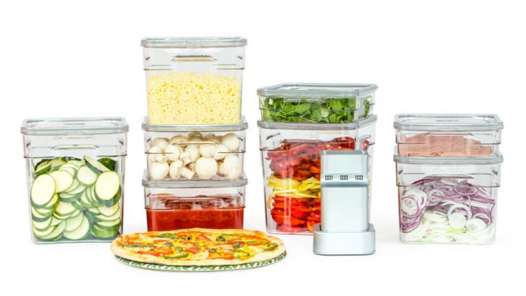 pizza ingredients in gastro vacuume food containers